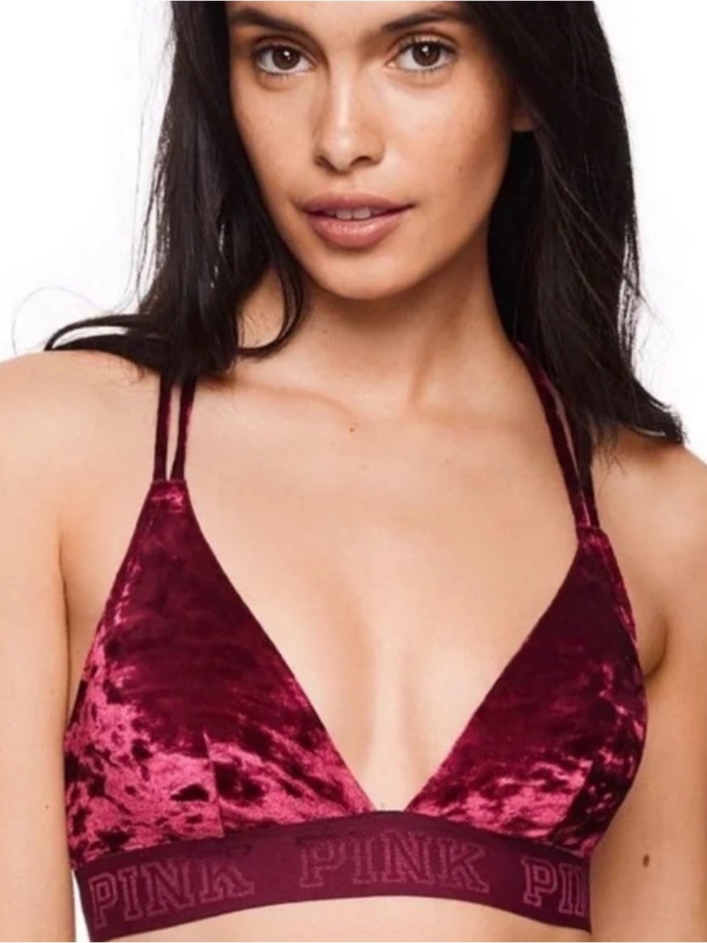BNWT-PINK Velvet Bralette in Wine Red